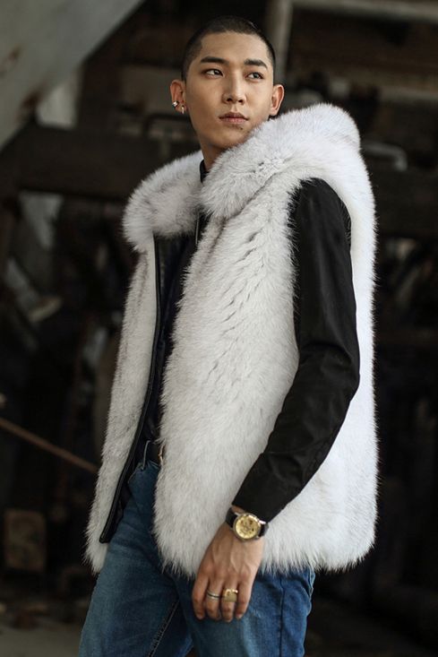 Hooded Men's Fox Fur Vest