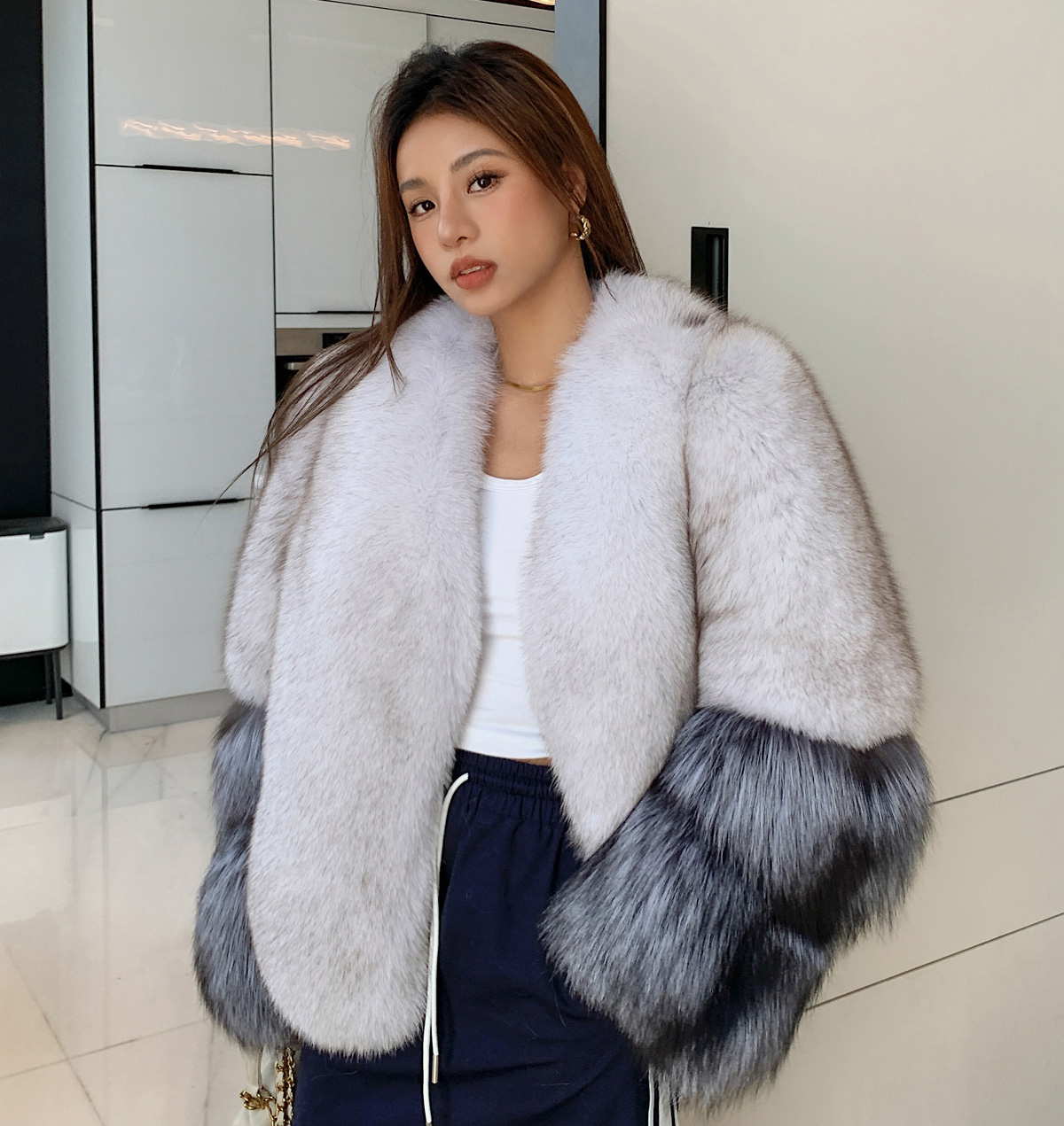 Two-tone Fox fur coat for women