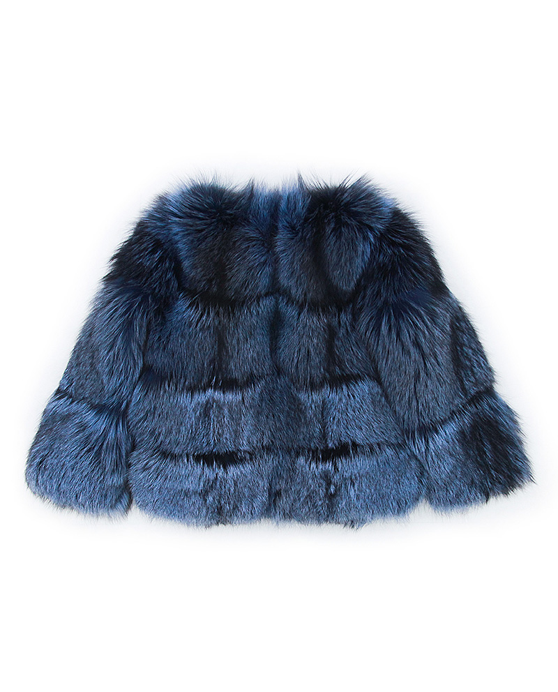 Cropped Silver Fox Fur Jacket in Blue 0005-2