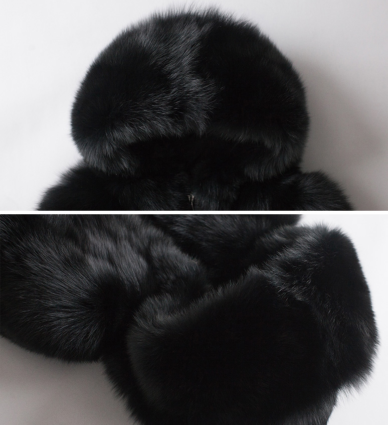 Men's Fox Fur Black Hooded Zip Coat 0008-6