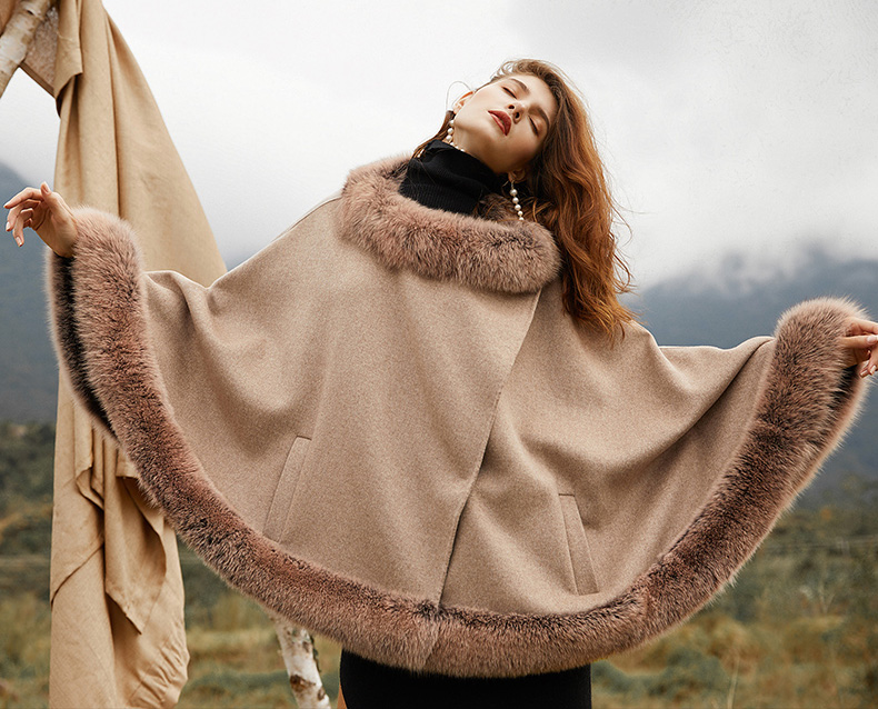 Cashmere and fur cape on sale
