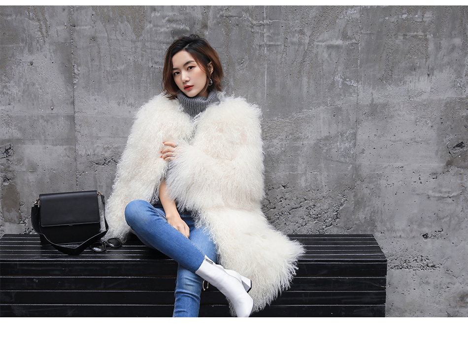 3-4 Length Tibet Sheep Fur Long Coat 011 Details 1