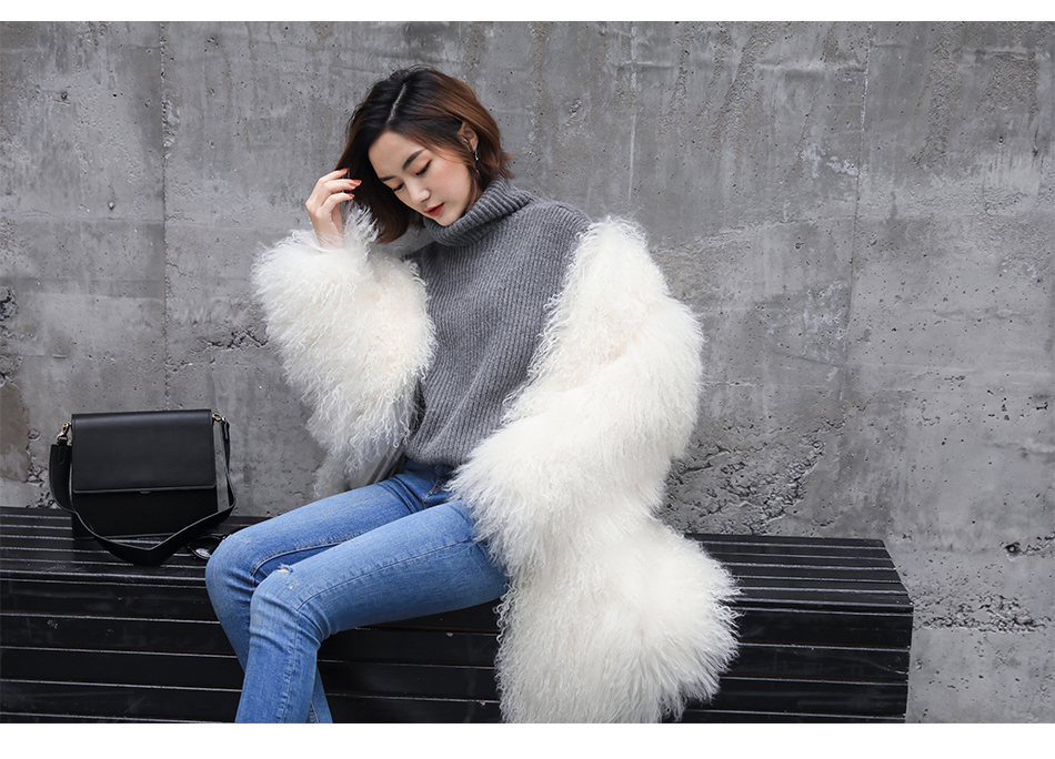 3-4 Length Tibet Sheep Fur Long Coat 011 Details 2