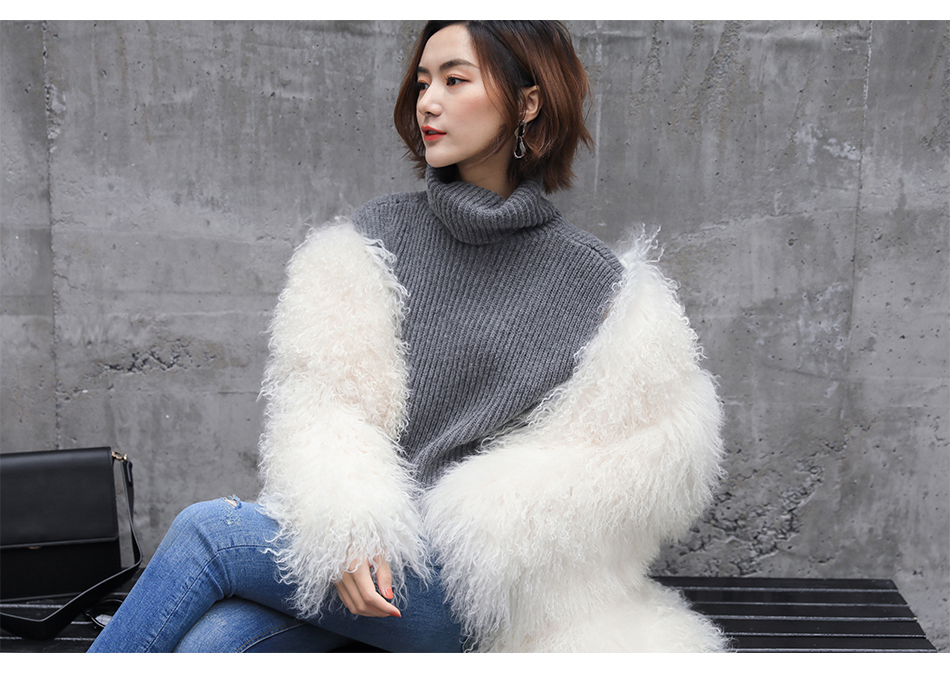 3-4 Length Tibet Sheep Fur Long Coat 011 Details 4