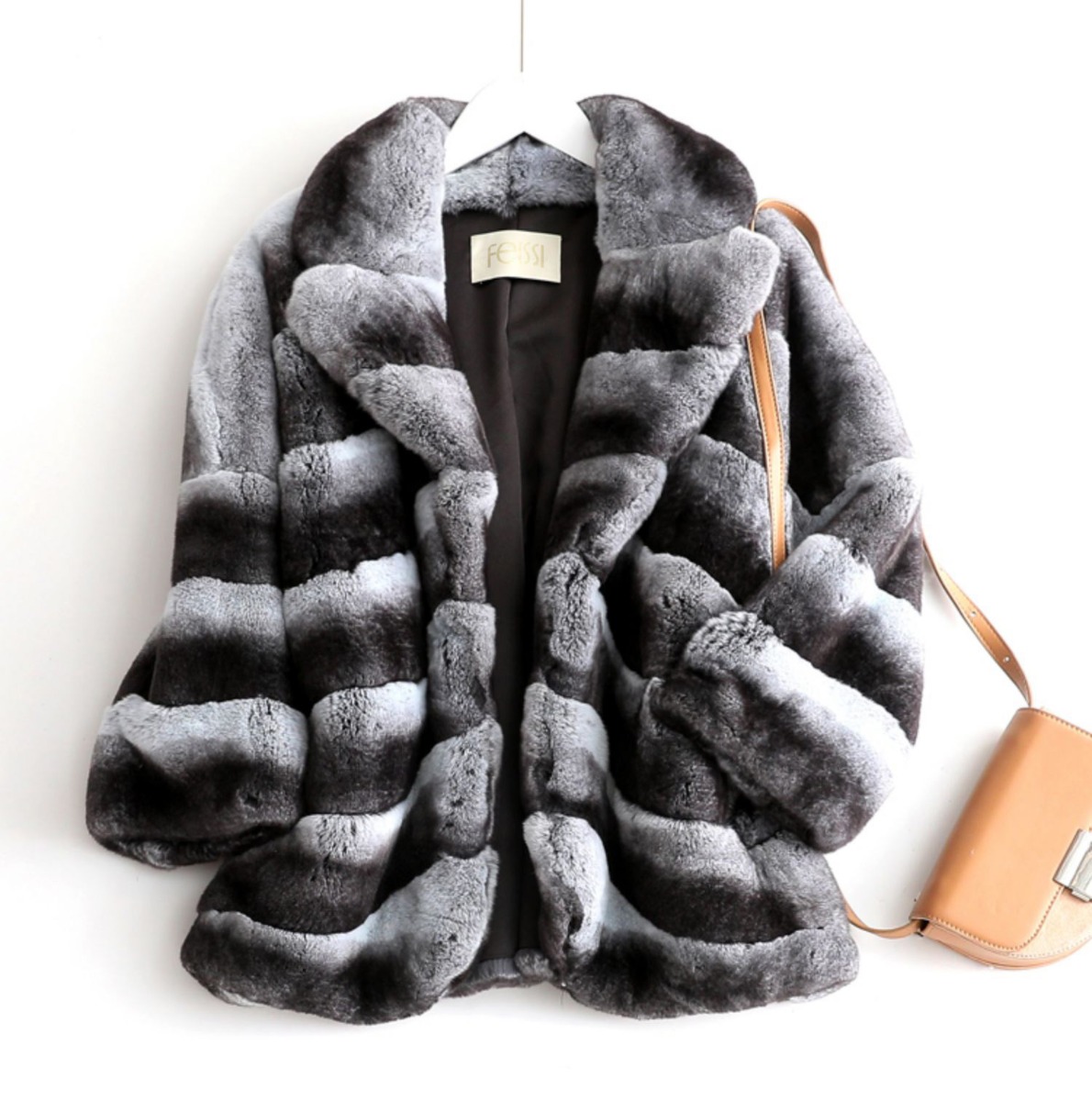 Rex Rabbit Fur Jacket with Chinchilla Fur Look