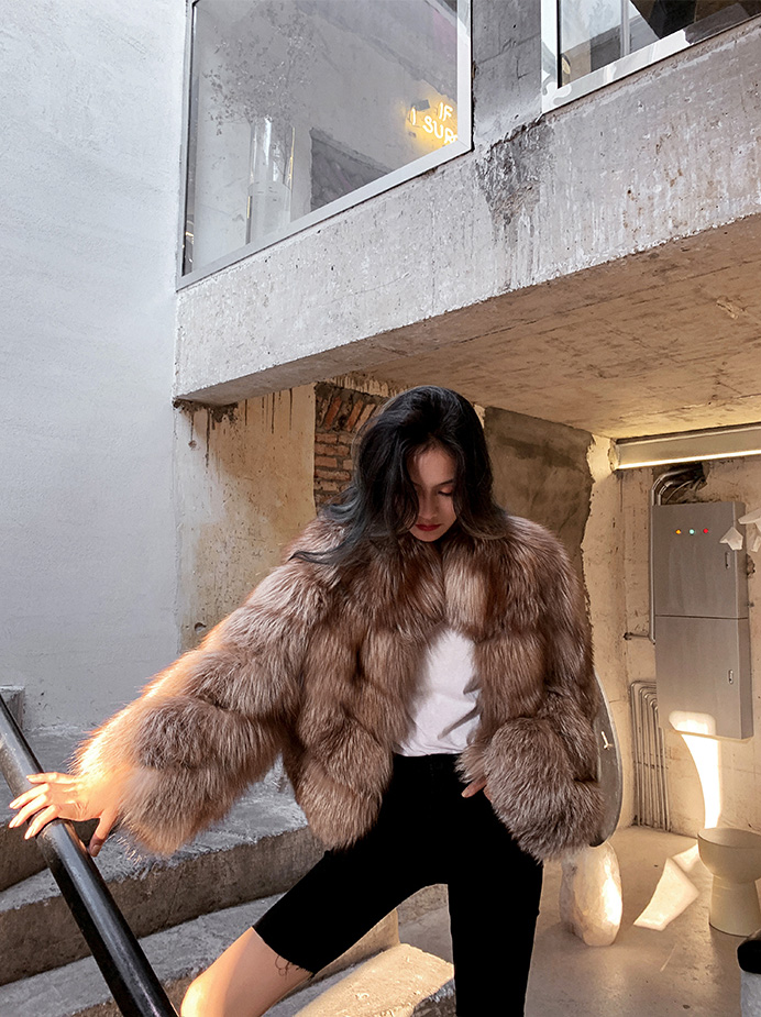 Crystal Fox Fur Cropped Jacket 0223C1