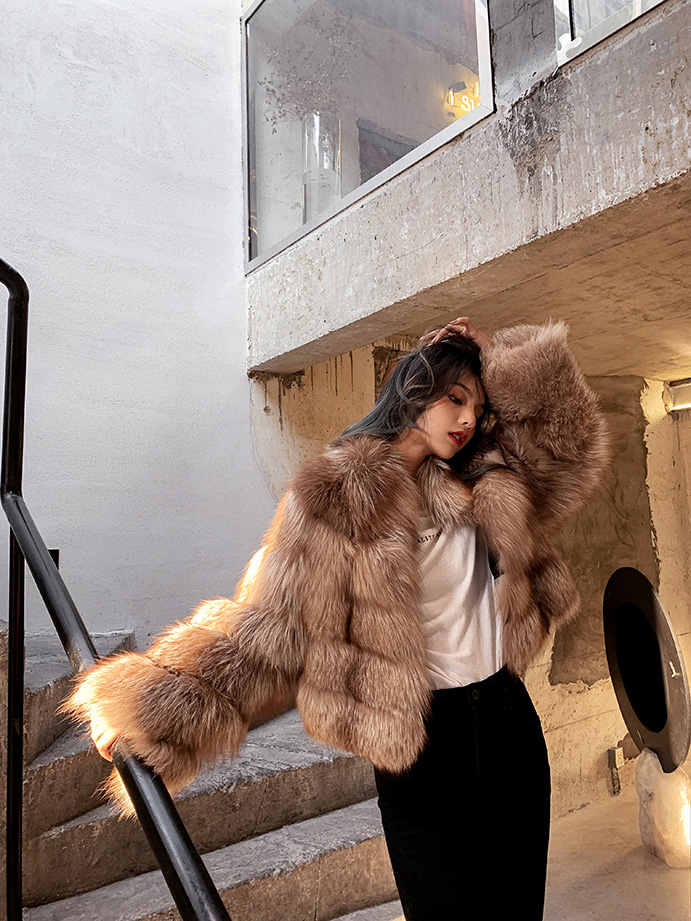 Crystal Fox Fur Cropped Jacket 0223C2