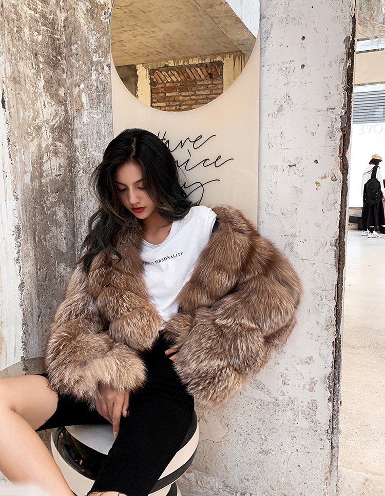 Crystal Fox Fur Cropped Jacket 0223C4