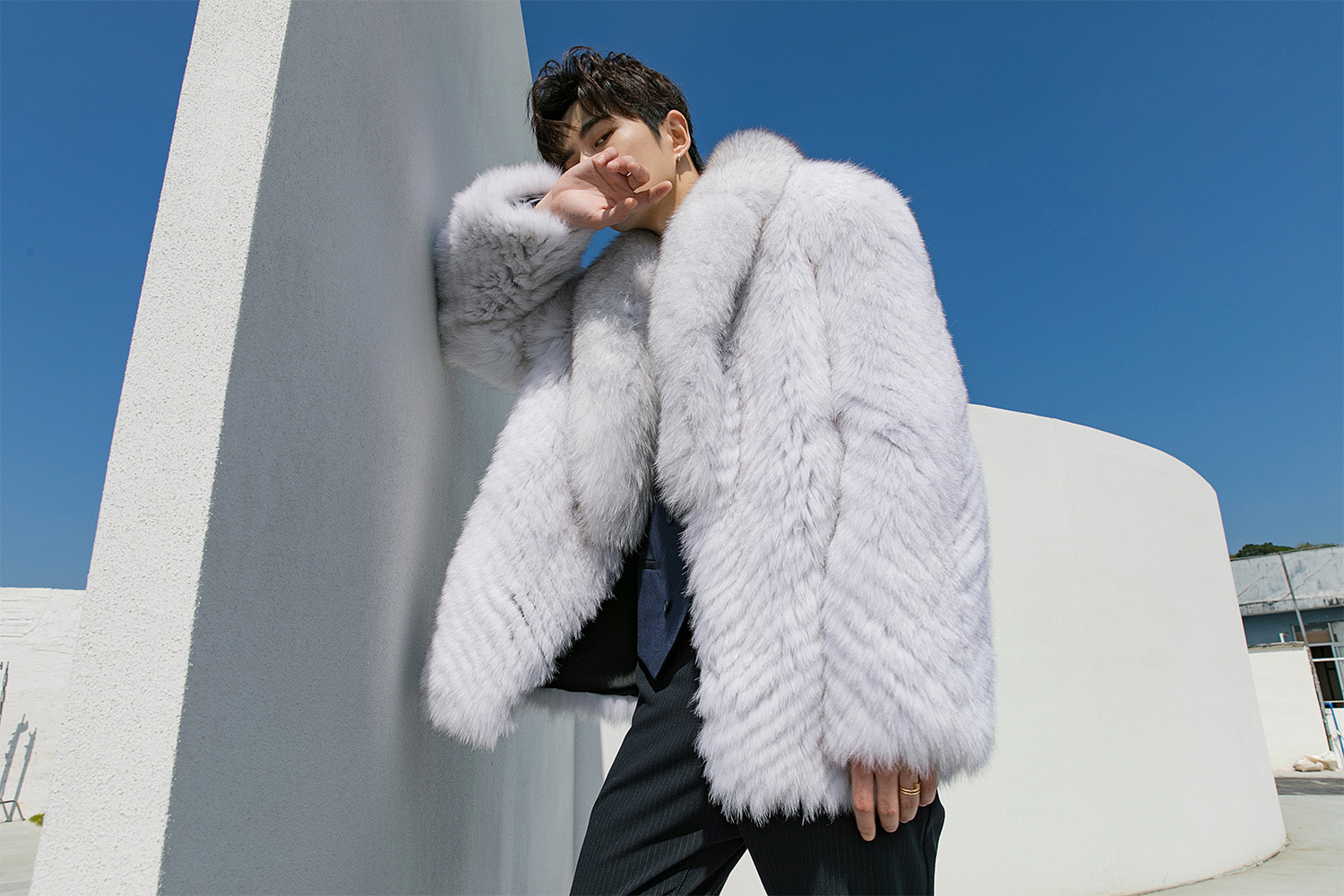 Men's White Fox Fur Coat 0244-6