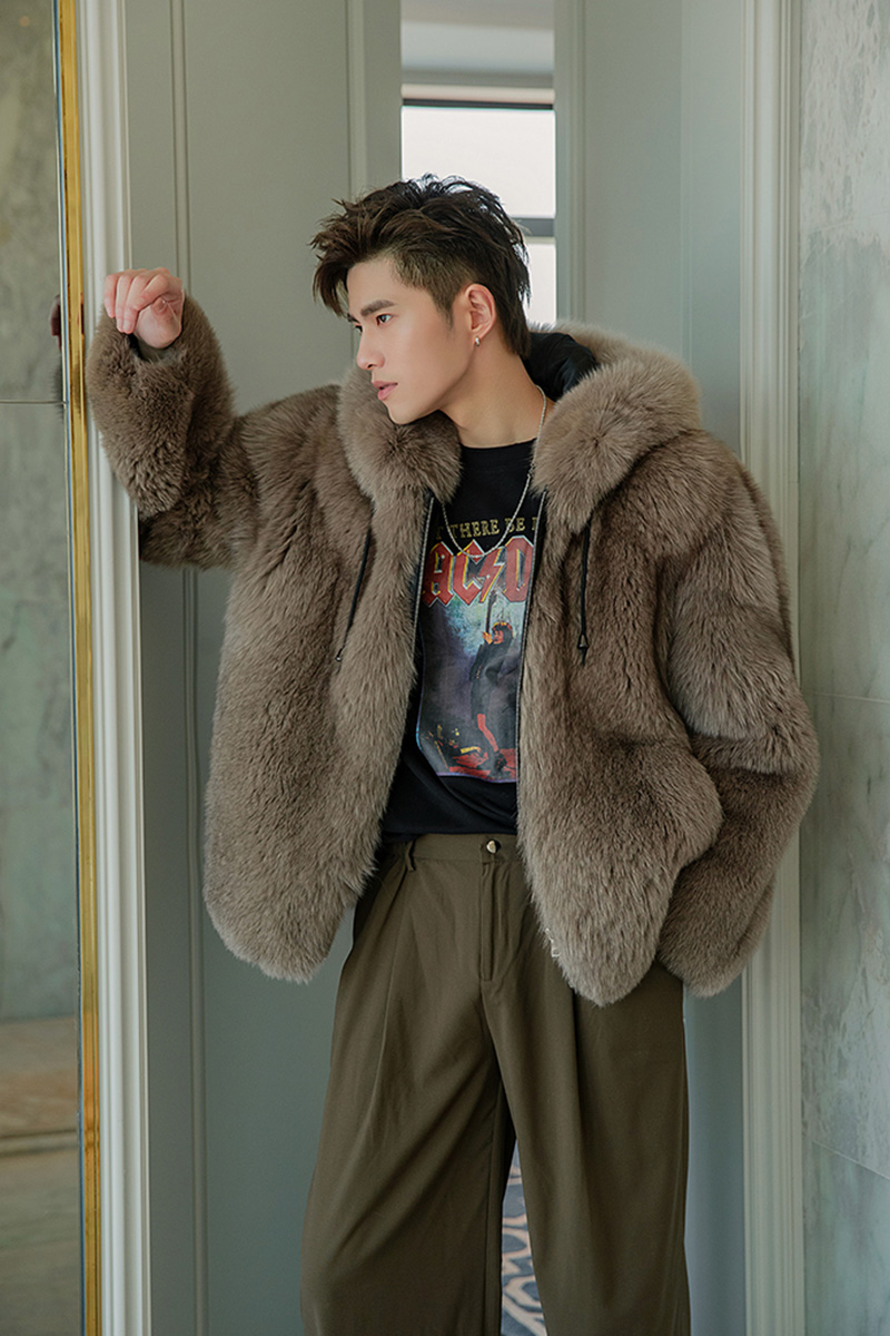 Men's Hooded Fox Fur Coat 0247-1