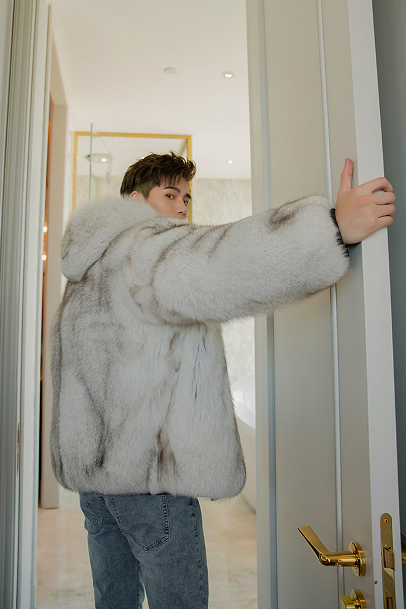 Men's Hooded Fox Fur Coat 0247-11