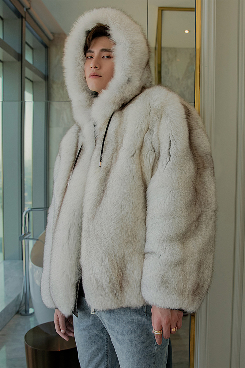 Men's Hooded Fox Fur Coat