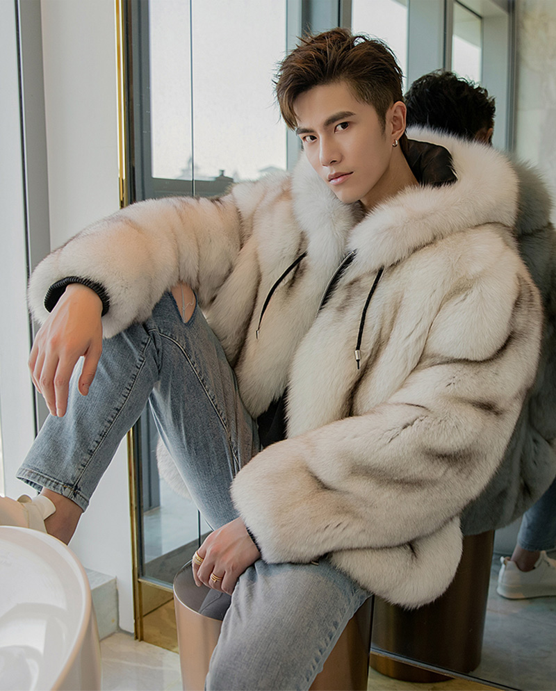Men's Hooded Fox Fur Coat