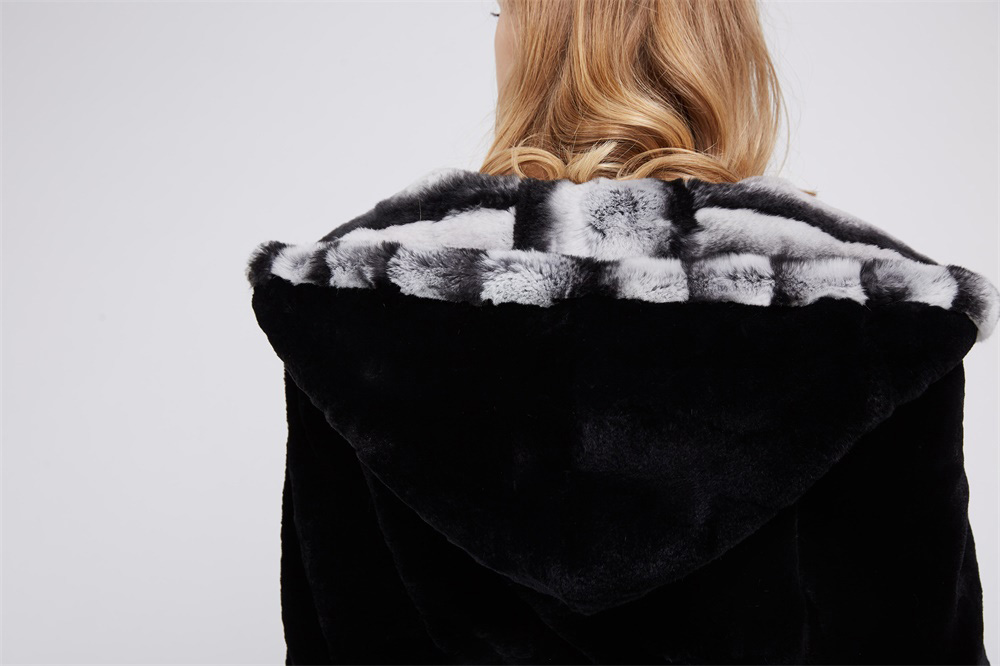 Hooded Rex Rabbit Fur Coat 214 Details 2