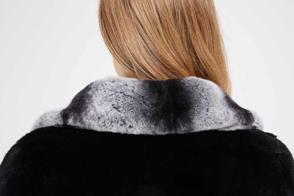 Black Rex Rabbit Fur Coat 225 Details 2