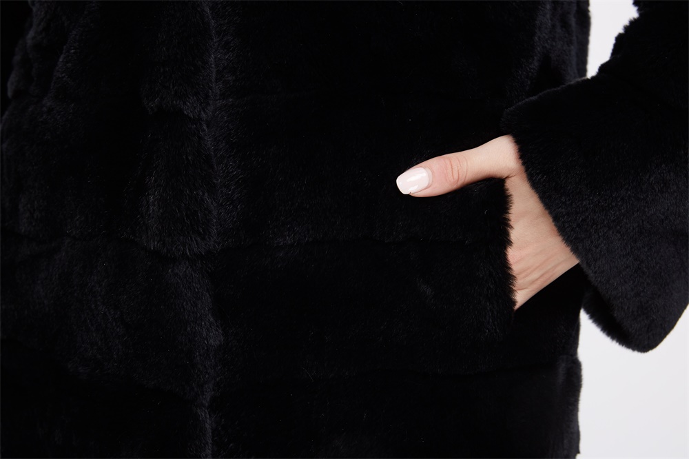 Black Rex Rabbit Fur Coat 225 Details 3