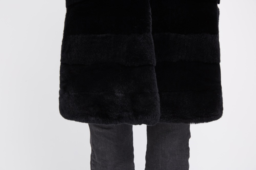 Black Rex Rabbit Fur Coat 225 Details 5