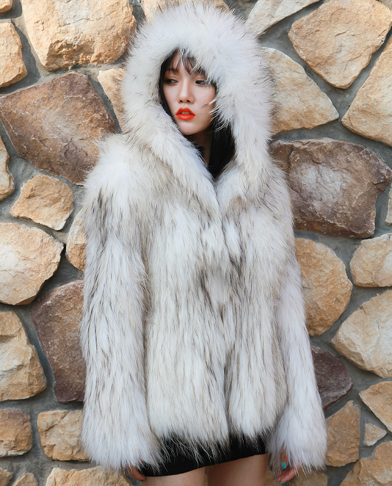 Hooded Knitted Raccoon Fur Jacket 307-5