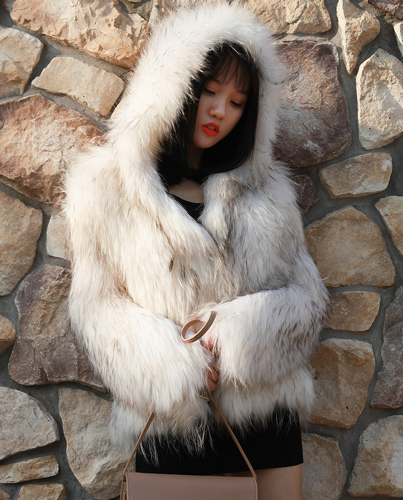 Hooded Knitted Raccoon Fur Jacket 307-7