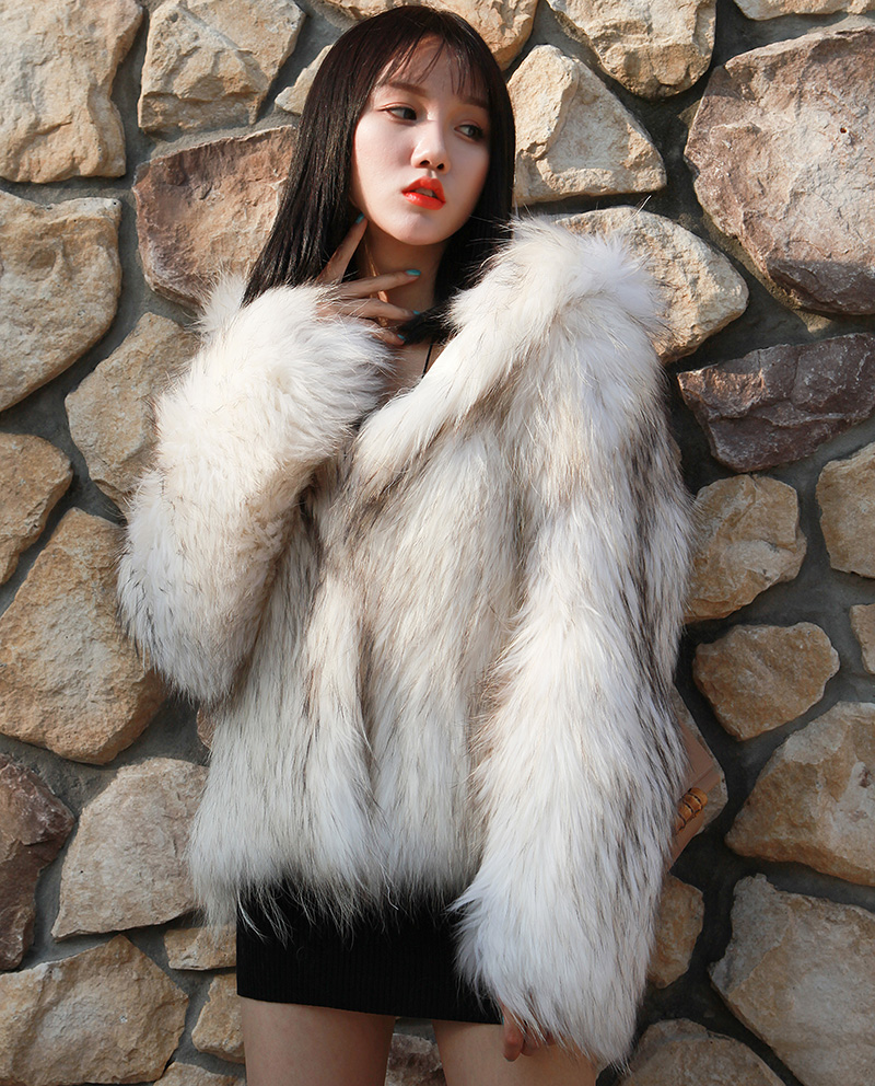 Hooded Knitted Raccoon Fur Jacket 307-9
