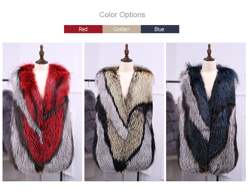 Multicolored Silver Fox Fur Vest 333-1