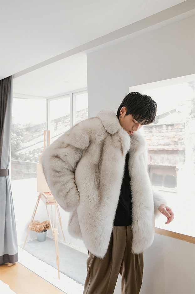 Men's White Fox Fur Coat