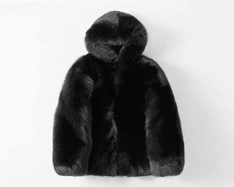Men's Fox Fur Hooded Black Coat 381b-1