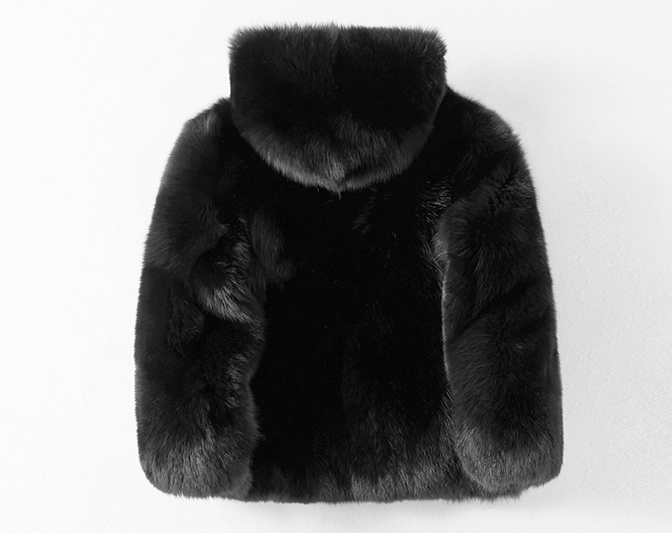 Men's Fox Fur Hooded Black Coat 381b-3