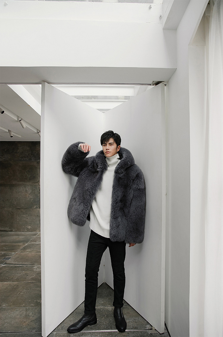 Men's Fox Fur Hooded Coat 381-4