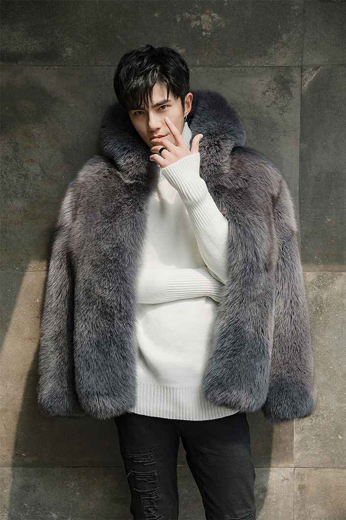 Men's Fox Fur Hooded Coat 381-6