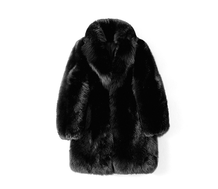 Men's Fox Fur Black Long Coat 382-1