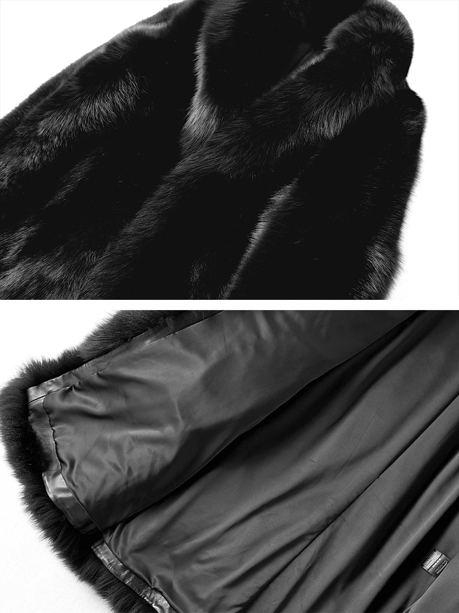 Men's Fox Fur Black Long Coat 382-1