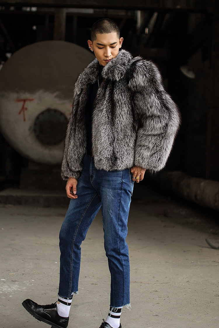 Men's Silver Fox Fur Bomber Jacket 386-3