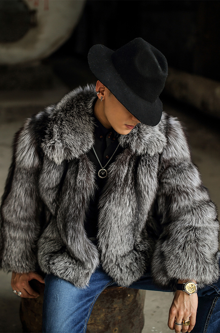 Men's Silver Fox Fur Bomber Jacket 386-5