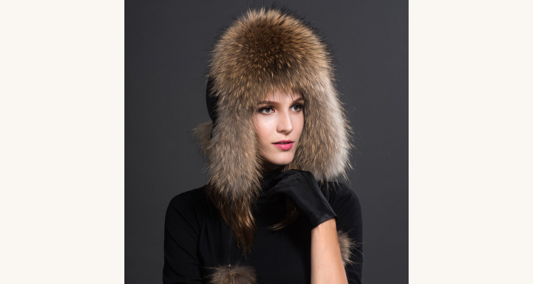 Raccoon Fur Trapper Hat 855 Details 1