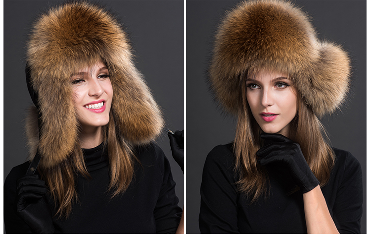 Raccoon Fur Trapper Hat 855 Details 2