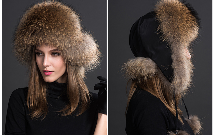 Raccoon Fur Trapper Hat 855 Details 3