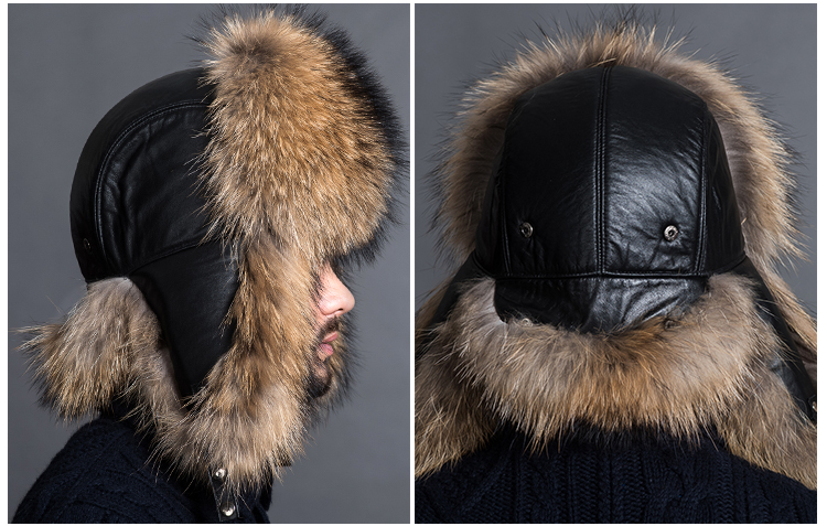 Men's Raccoon Fur Trapper Hat 868 Details 1