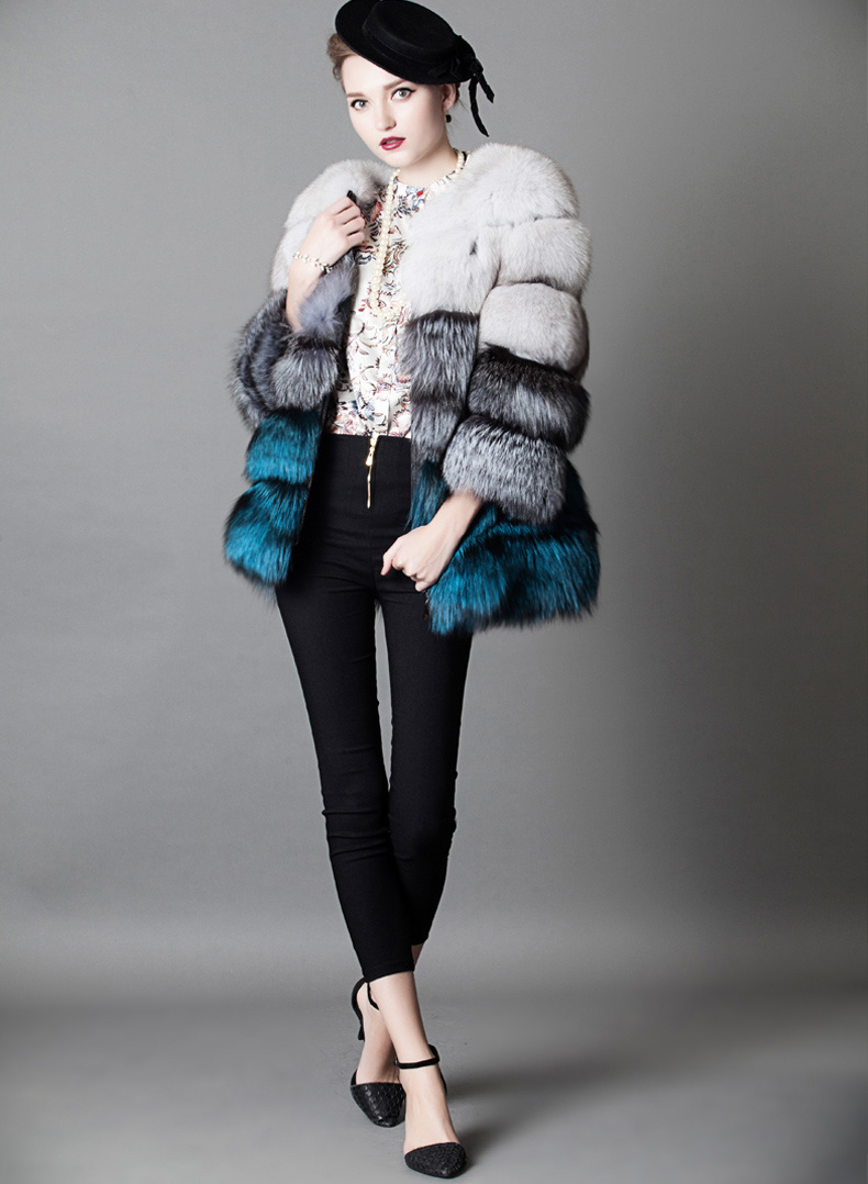 Multicolored Fox Fur Jacket 919 Details 2