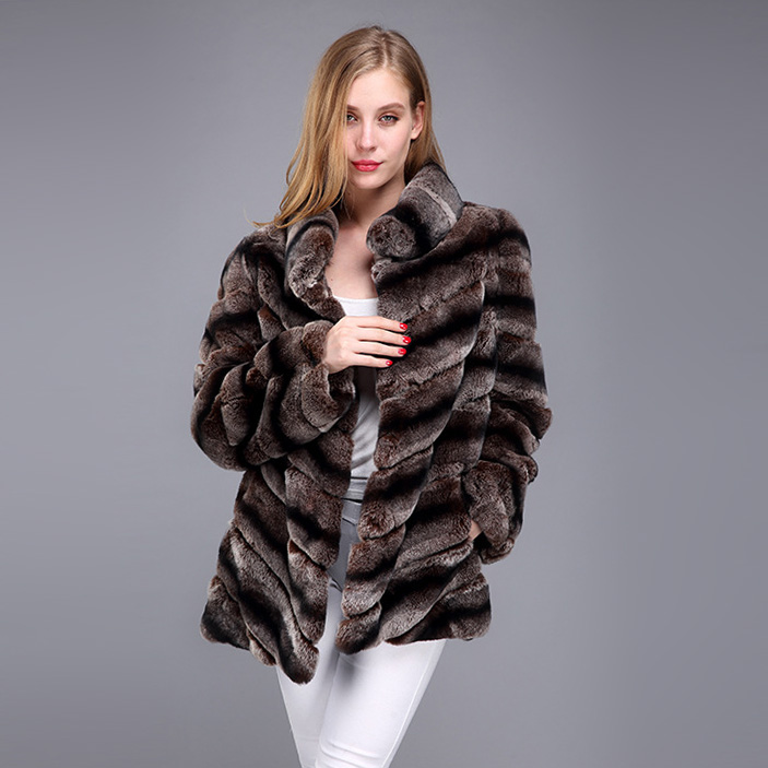 Rex Rabbit Fur Coat with Chinchilla Look 951 Details 14