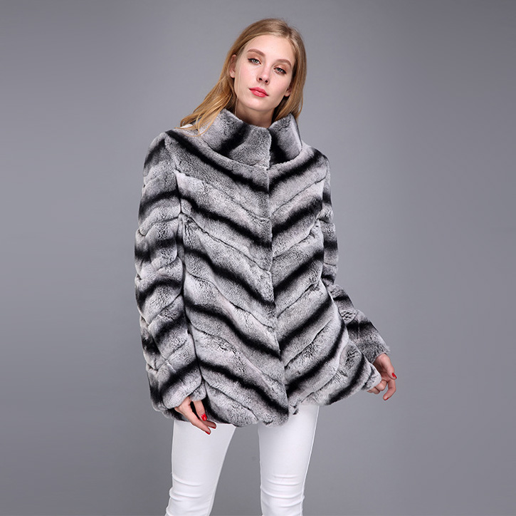 Rex Rabbit Fur Coat with Chinchilla Look 951 Details 2