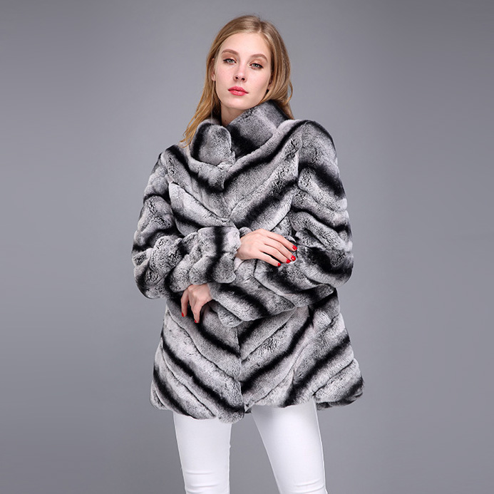 Rex Rabbit Fur Coat with Chinchilla Look 951 Details 3