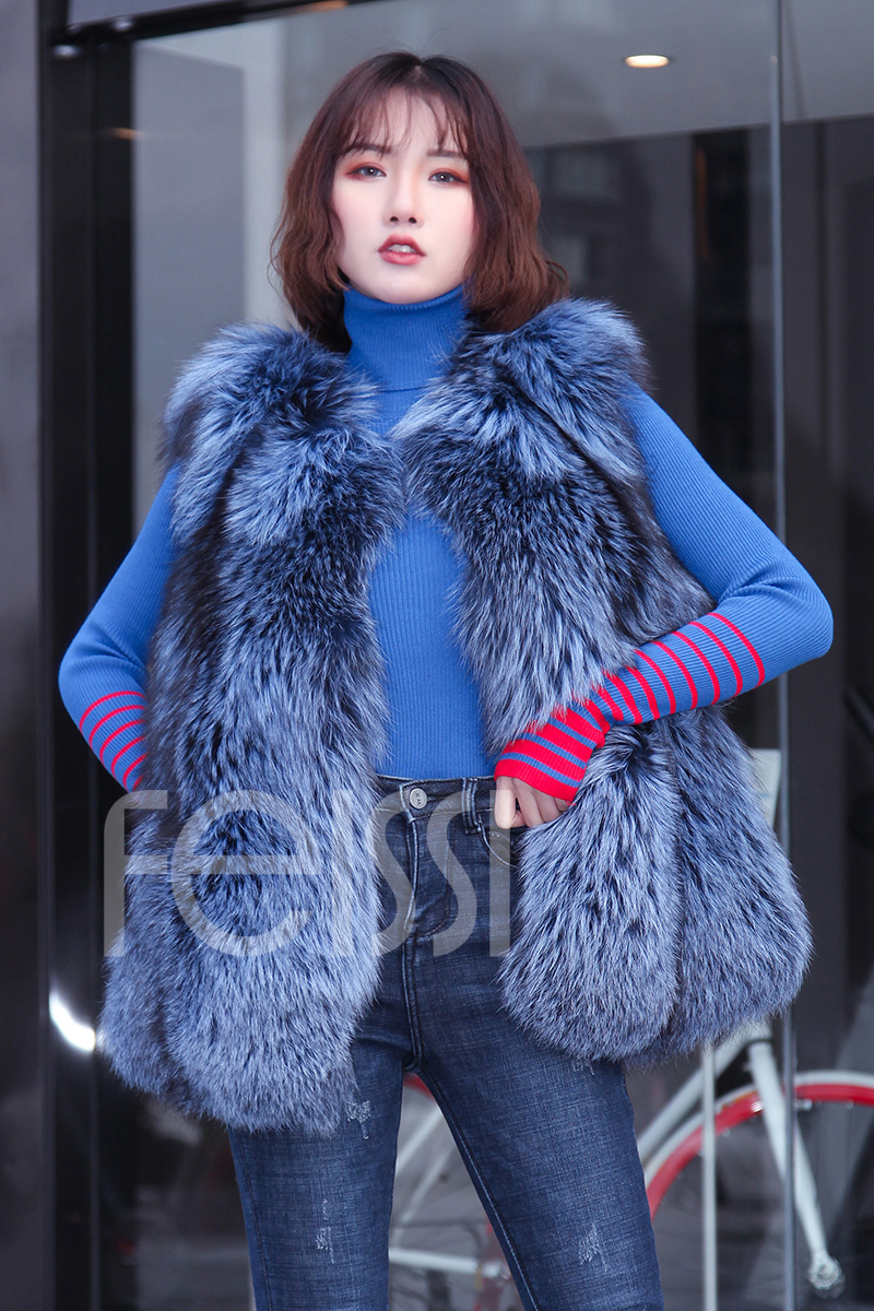 Silver Fox Fur Vest 996 Details 1